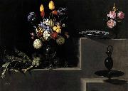 HAMEN, Juan van der Still Life with Flowers, Artichokes, Cherries and Glassware oil painting on canvas